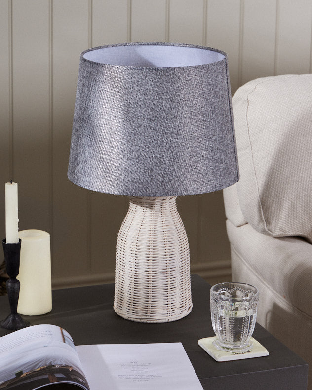 Grey wicker store table lamp