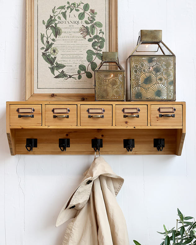 Wooden Hook Board with Shelf Drawers Dibor