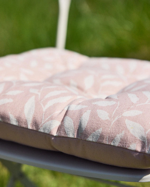Pink Leaf Cotton Seat Pad closeup