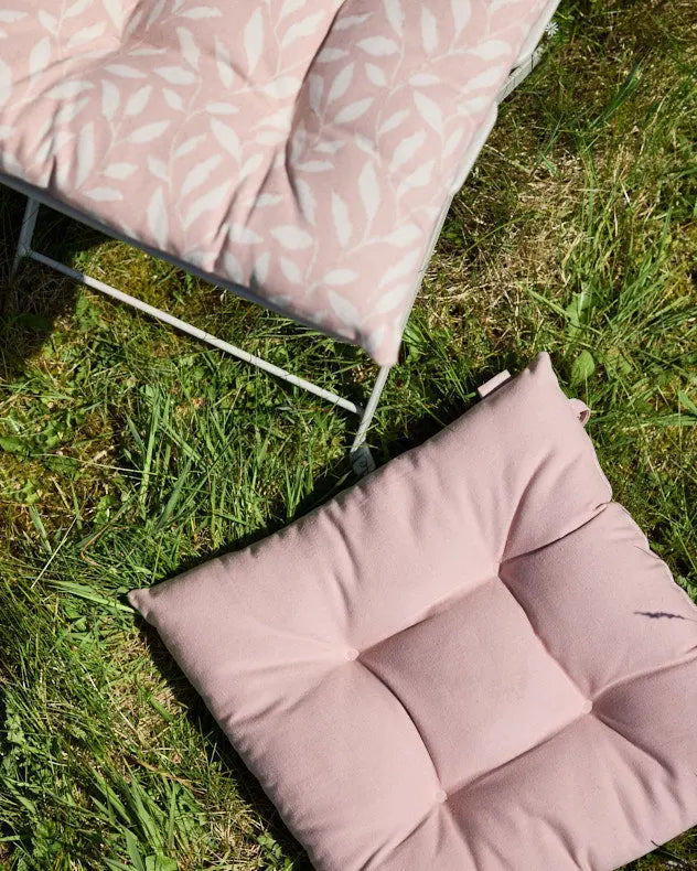 Set of 2 Pink Leaf Cotton Seat Pads