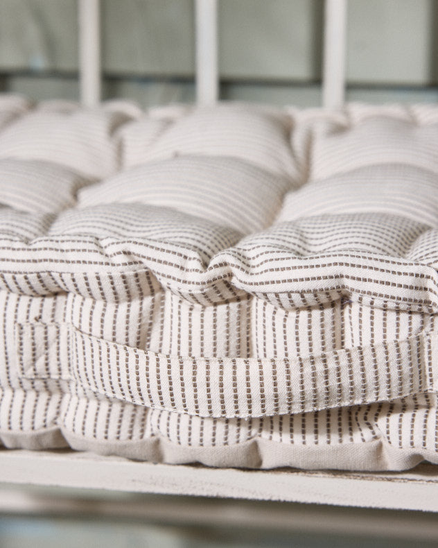 Mocha Ticking Stripe Cotton Reversible Bench Cushion