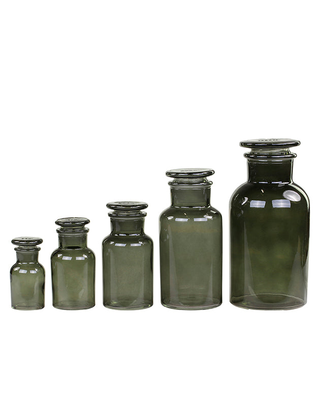 Set of 5 Green Glass Apothecary Jars