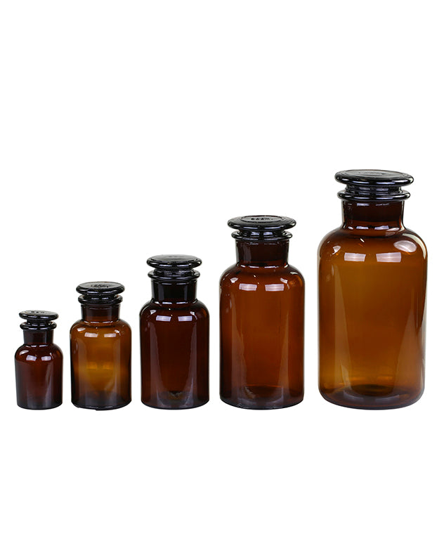 Set of 5 Brown Glass Apothecary Jars