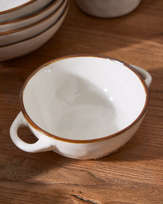 Petra Ivory Ceramic Soup Bowl with Handles