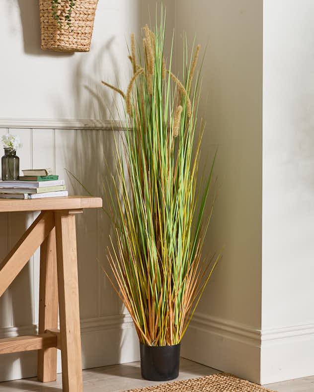 Faux Ravenna Grass Pot