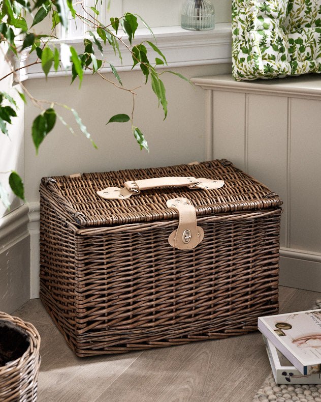 Antique Wash Wicker Chest Hamper