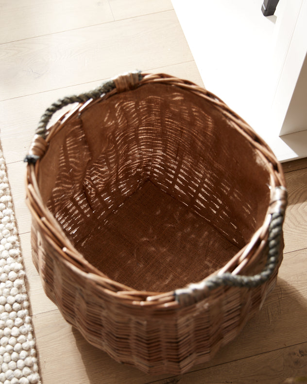 Curved Wicker Log Basket with Hessian Lining