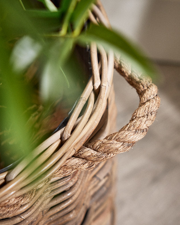 Round Rattan Planter with Rope Handles