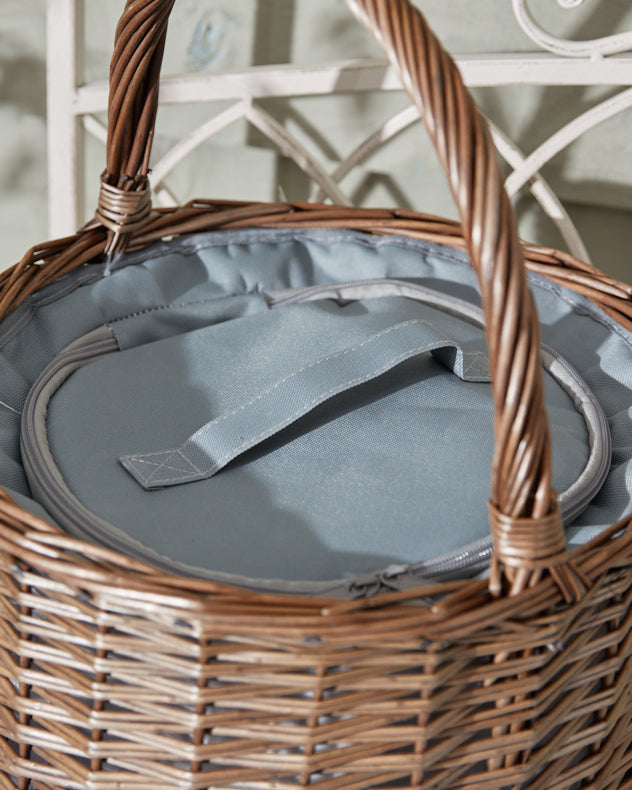 Round Grey Picnic Basket with Chiller Compartment