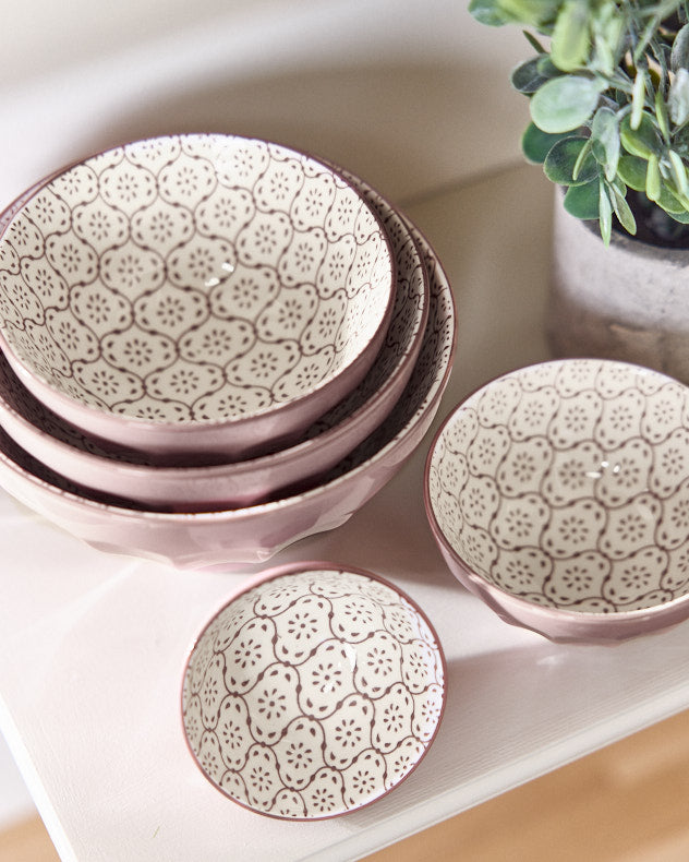 Set of 5 Lilac Patterned Bowls