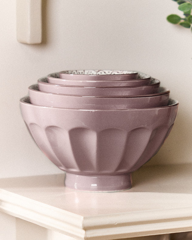 Set of 5 Lilac Patterned Bowls