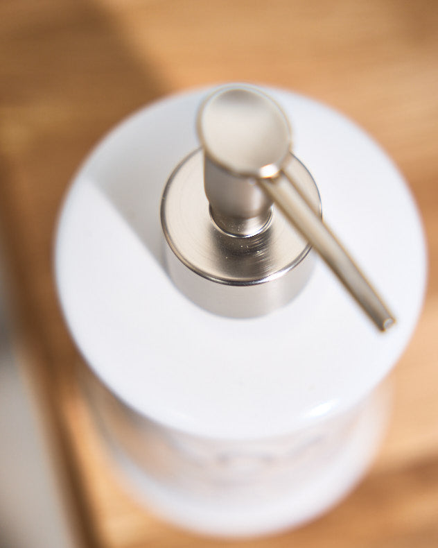 Embossed White Ceramic Soap Dispenser