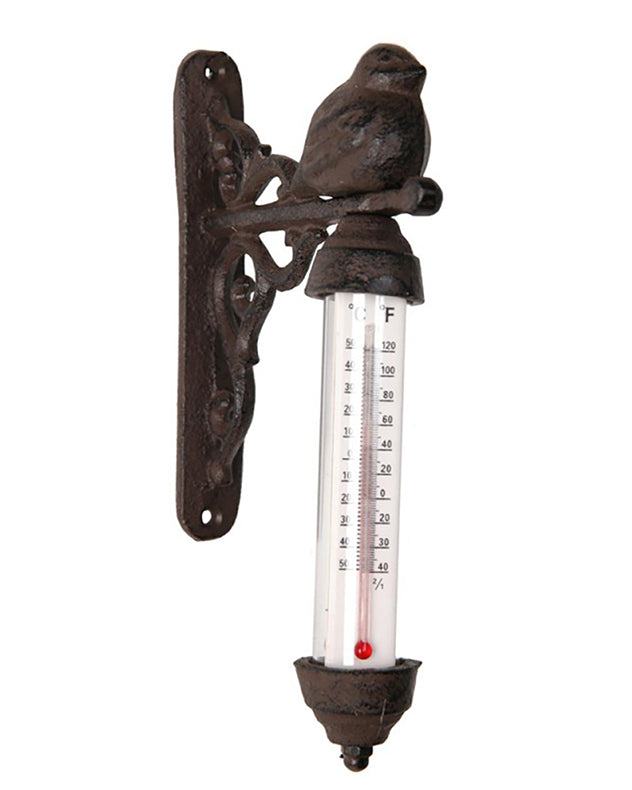 Perching Bird Cast Iron Garden Thermometer