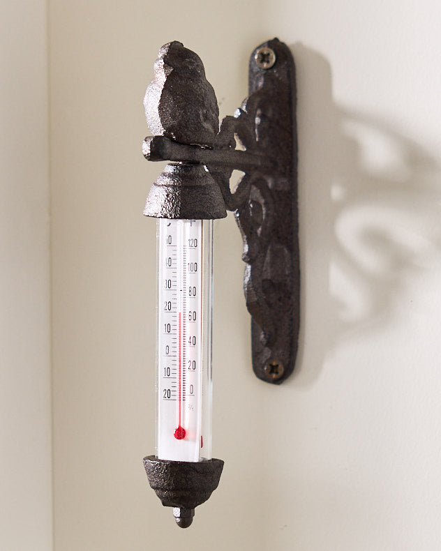 Perching Bird Cast Iron Garden Thermometer