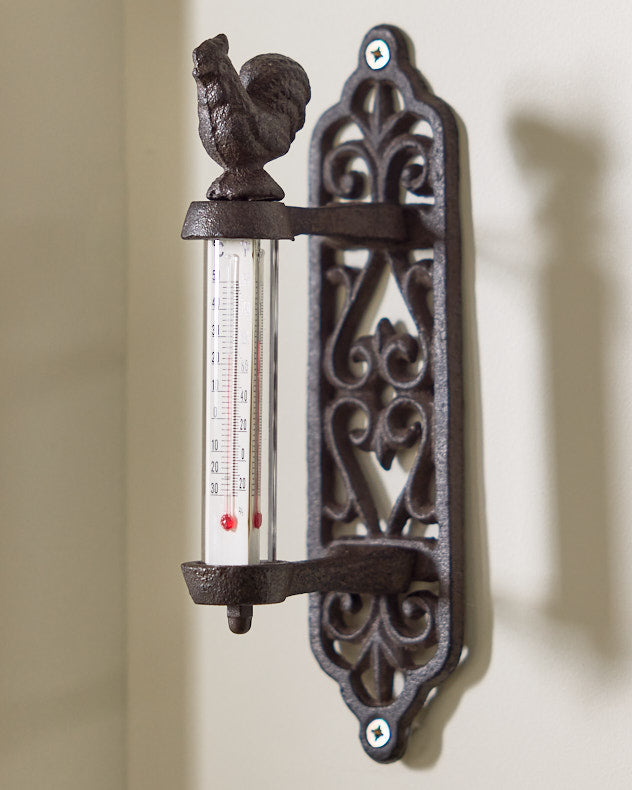 Rooster Cast Iron Garden Thermometer