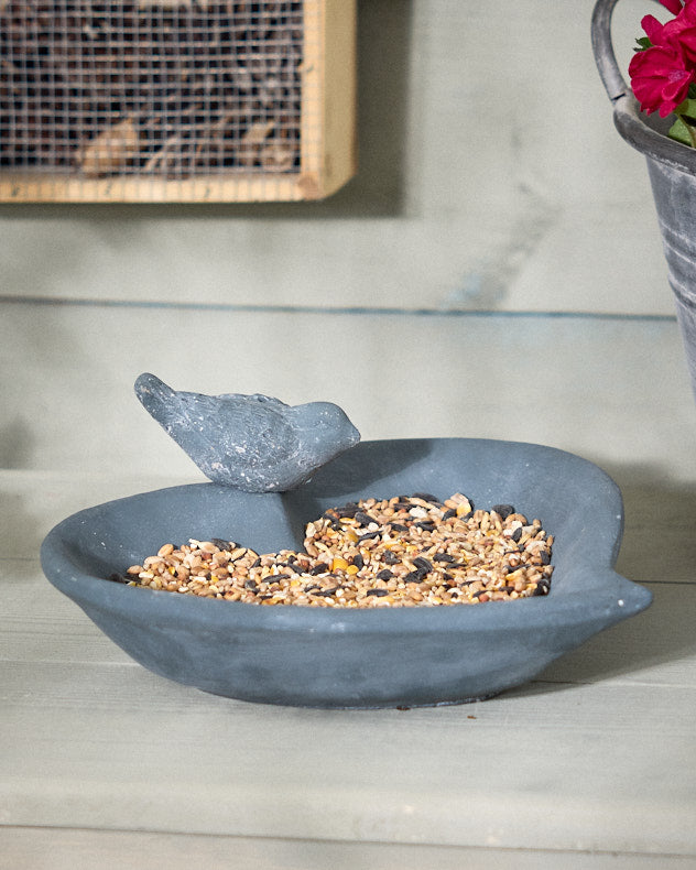 Grey Stone Heart Bird Dish Dibor Garden Accessories