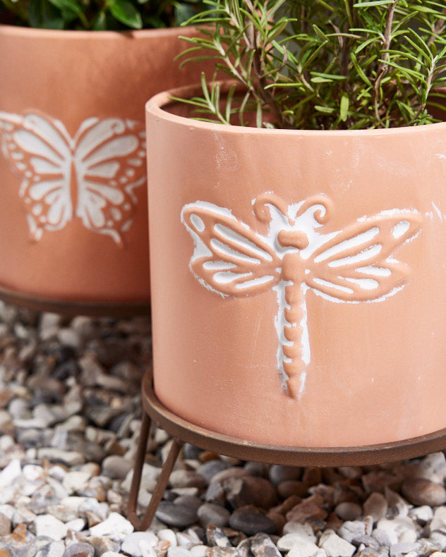 Erro Set of 2 Insect Embossed Standing Planters