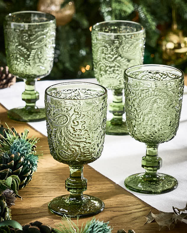 Lugo Paisley Green Wine Glass