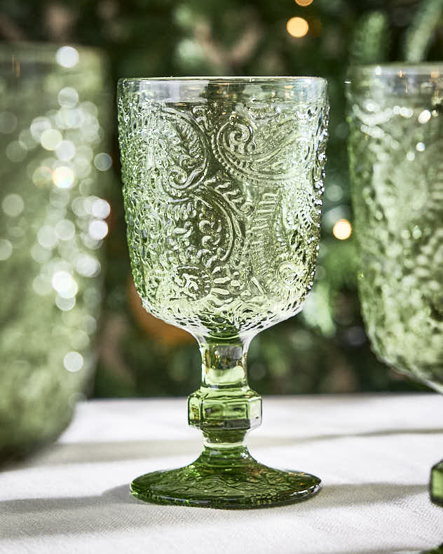 Lugo Paisley Green Wine Glass
