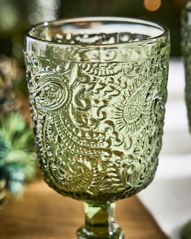 Lugo Paisley Green Wine Glass