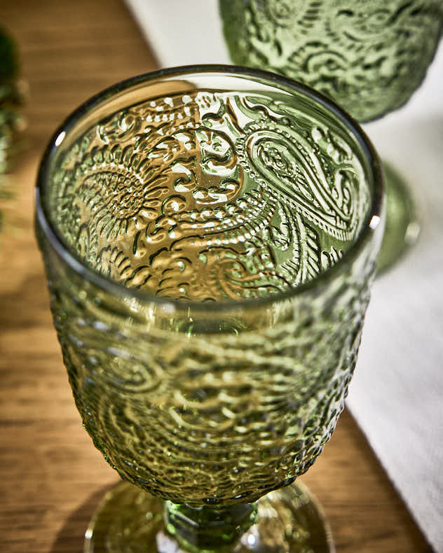 Lugo Paisley Green Wine Glass