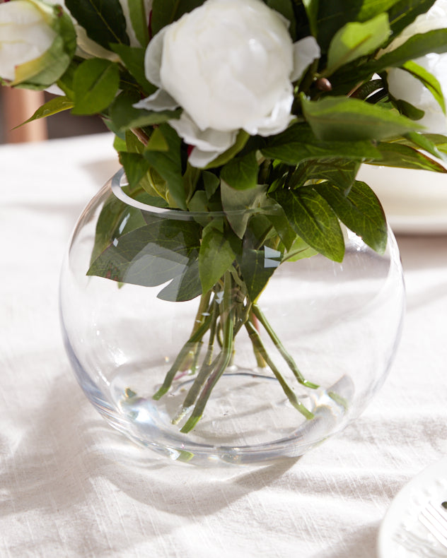 White Peonies in Globe Vase