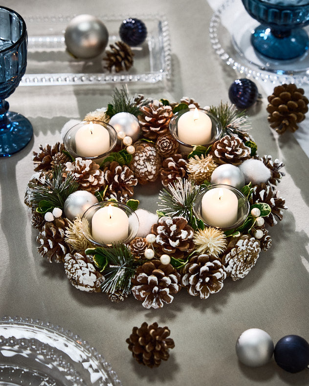 Centre de table rond argenté pour bougie chauffe-plat