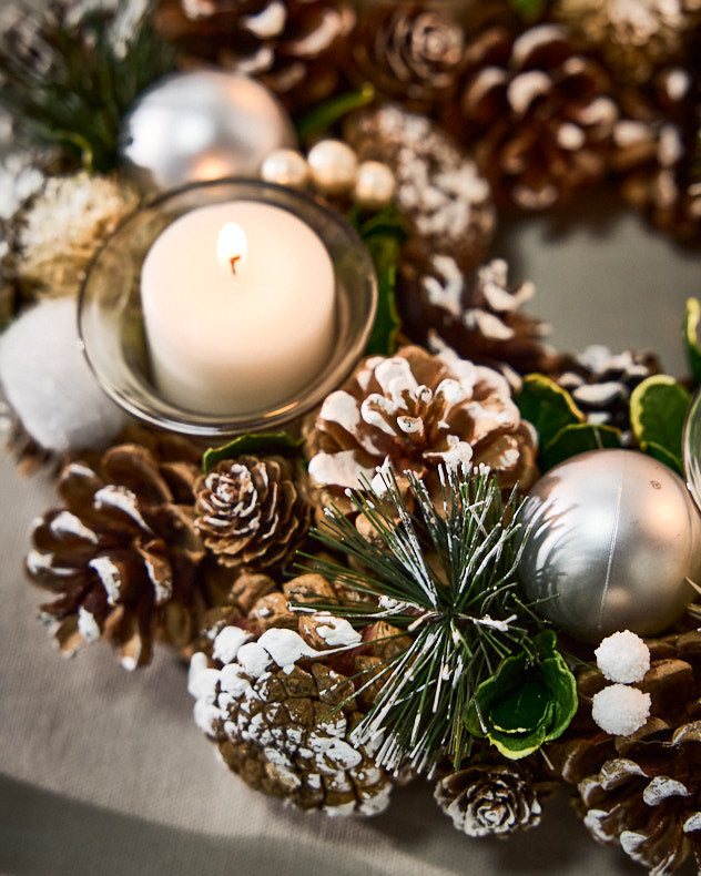 Centre de table rond argenté pour bougie chauffe-plat