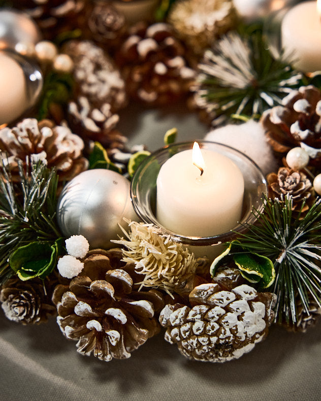 Centre de table rond argenté pour bougie chauffe-plat