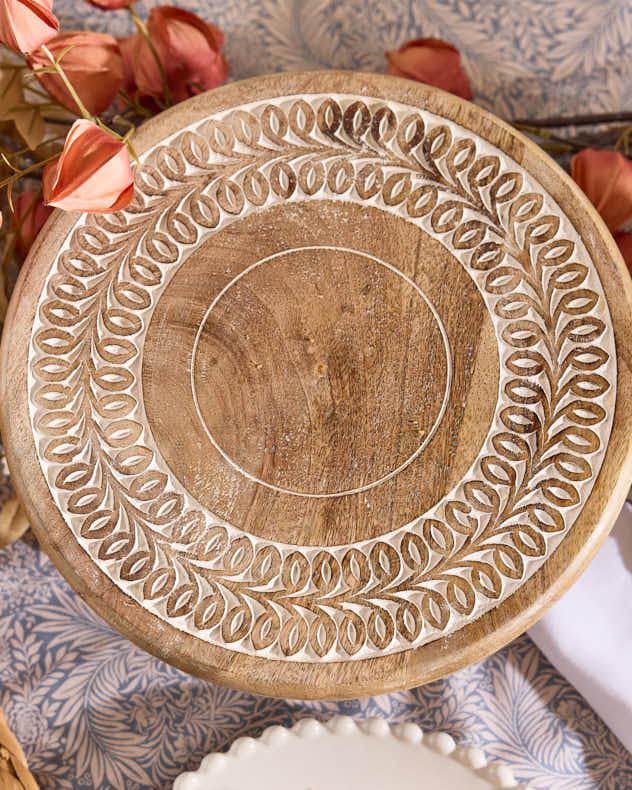 Ordino Carved Wooden Cake Stand