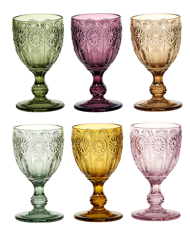 Cabana Set of 6 Embossed Coloured Wine Goblets
