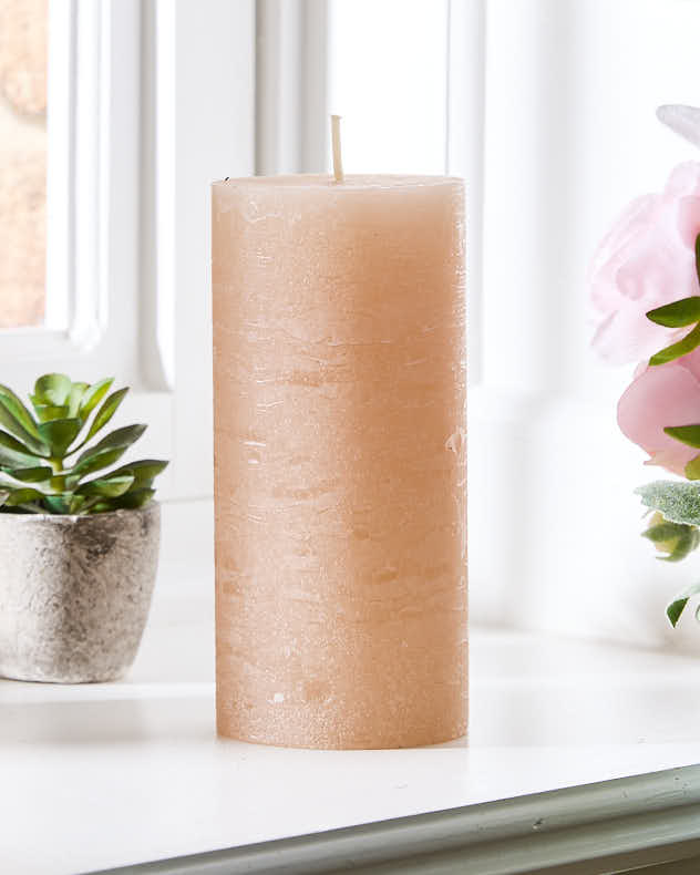 Grande bougie pilier rustique crème
