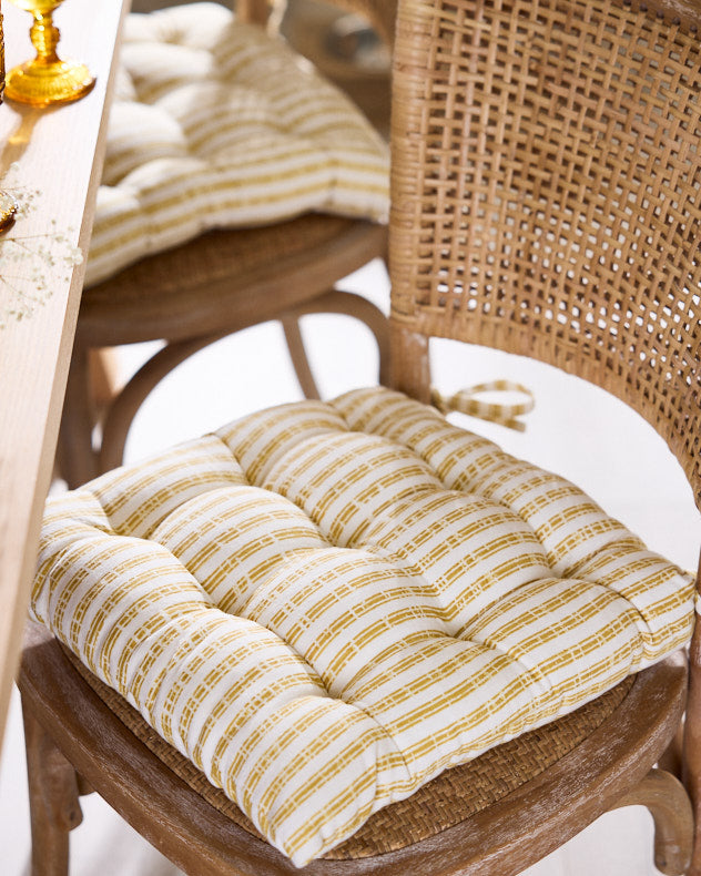 Savona Yellow Striped Seat Pad with Ties