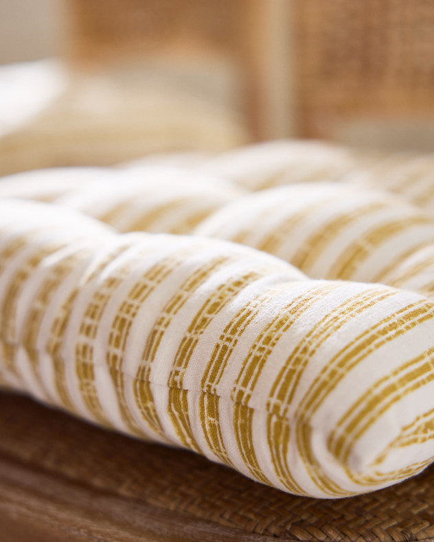 Savona Yellow Striped Seat Pad with Ties