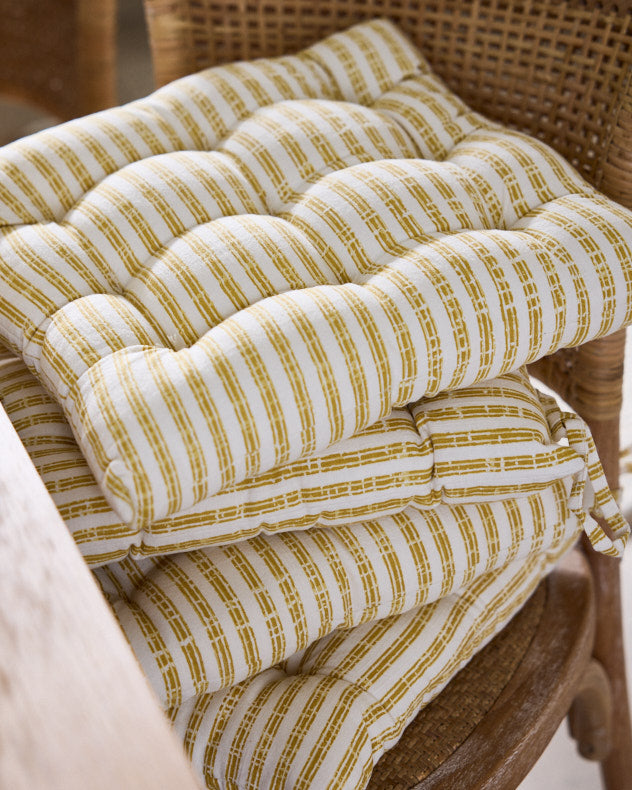 Savona Yellow Striped Seat Pad with Ties
