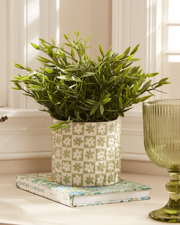 Green Floral Checkerboard Planters