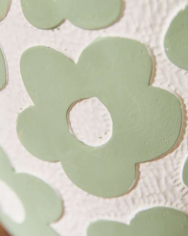 Green Mod Flower Pattern Plant Pot