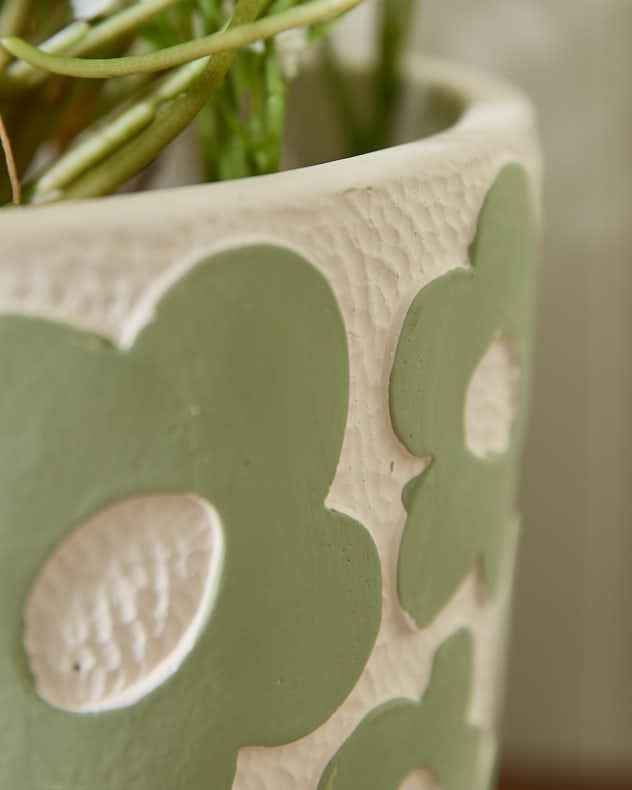 Green Mod Flower Pattern Plant Pot