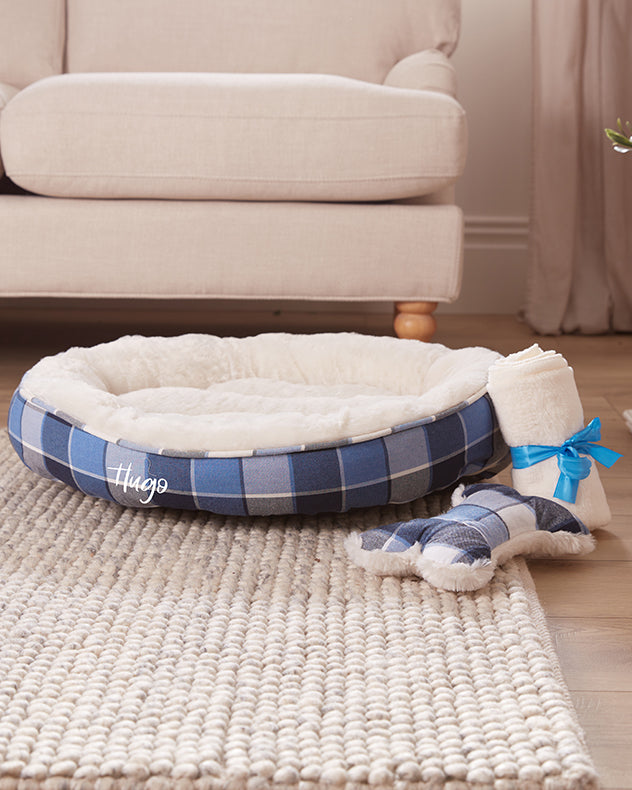 Personalised Plush Plaid Pet Bed