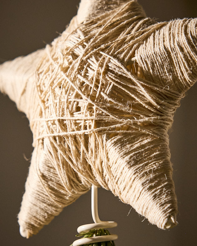 Cremefarbene Jute-Stern-Baumspitze