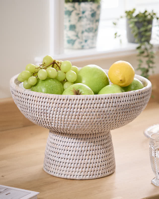 White Rattan Fruit Bowl