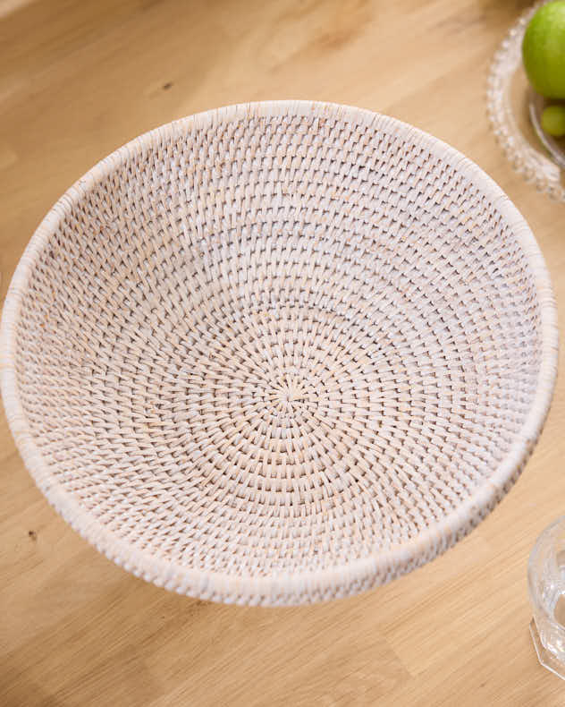 White Rattan Fruit Bowl