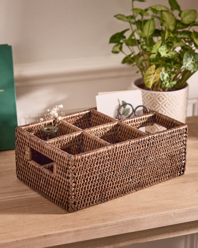 Natural Rattan Six Compartment Storage Caddy