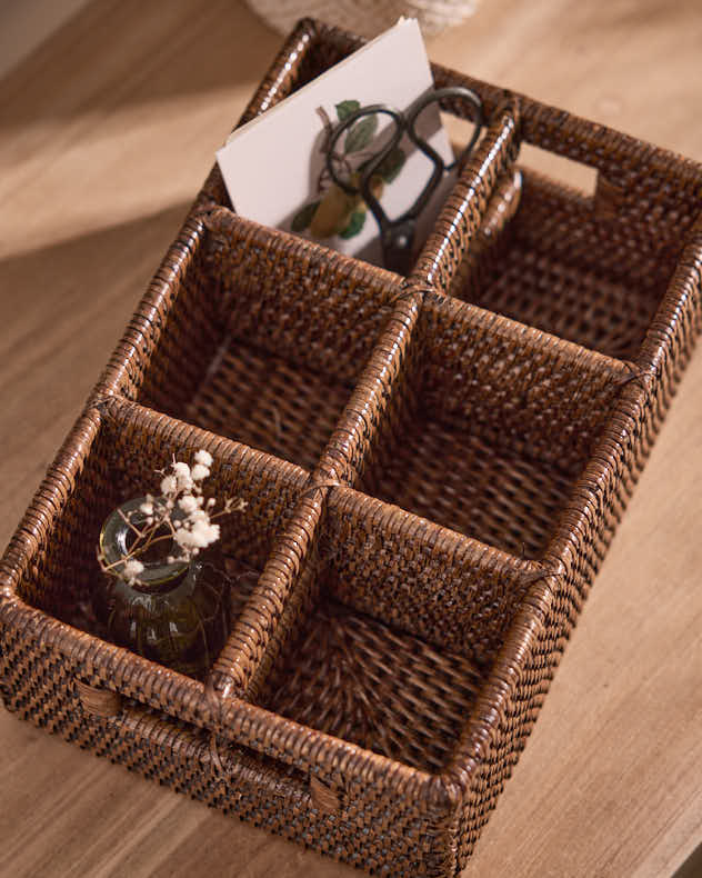Natural Rattan Six Compartment Storage Caddy