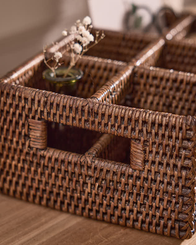 Natural Rattan Six Compartment Storage Caddy