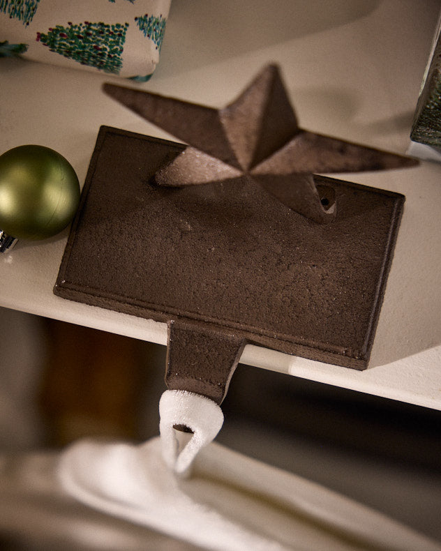Antique Brown Star Stocking Holder