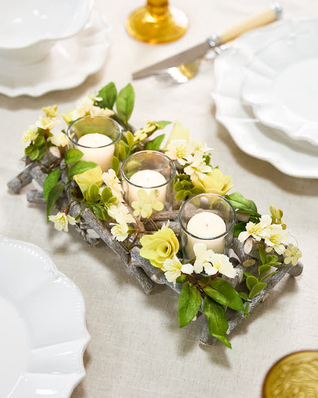 Triple Hawthorn Floral Candle Holder