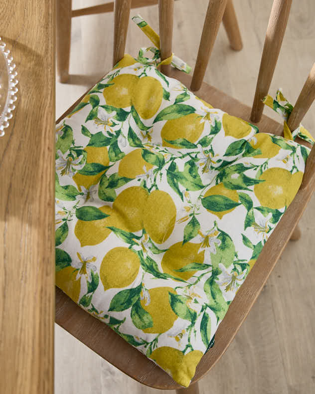Set Of 2 Lemon Patterned Indoor Seat Pads