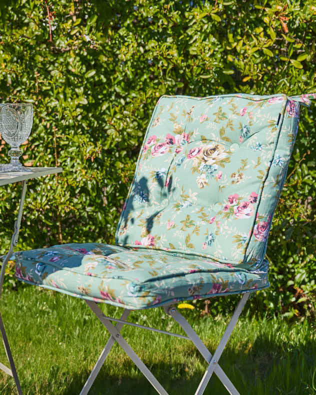 Set of 2 Green Floral Garden Seat Cushions