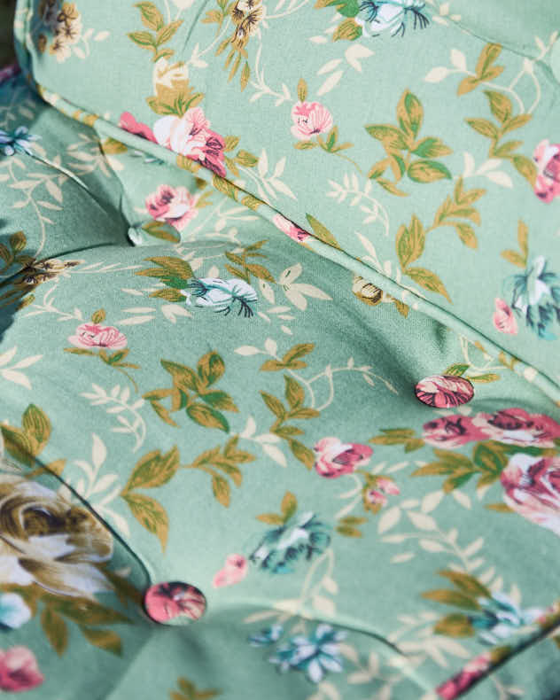 Set of 2 Green Floral Garden Seat Cushions